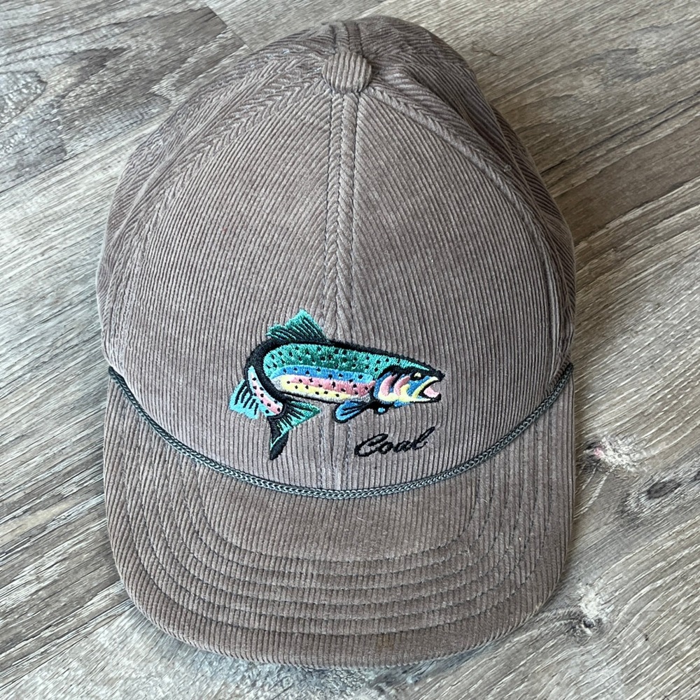 Coal Headwear Corduroy Snapback Hat Brown Rainbow Trout Fishing Rope Cap